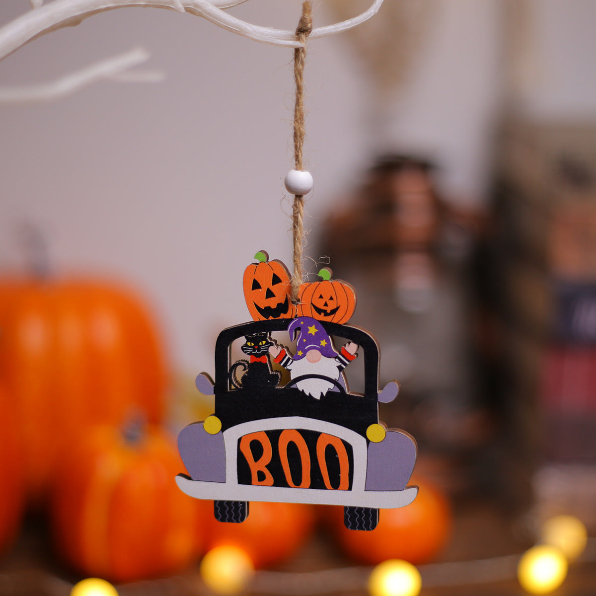 Wholesale Halloween Painted Cartoon Pumpkin White Ghost Faceless Doll Wooden Pendant